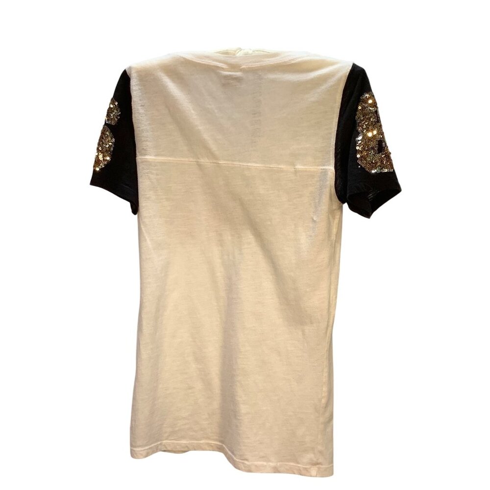 Victorias Secret Pink Sequin Letter Tee With Black Sleeves Womens S Cotton Blend - Picture 4 of 11